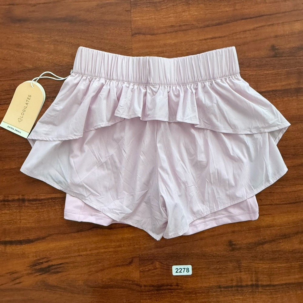 Blogilates Women's Ruffle Woven Mid-Rise Shorts 3" Light Pink Size n